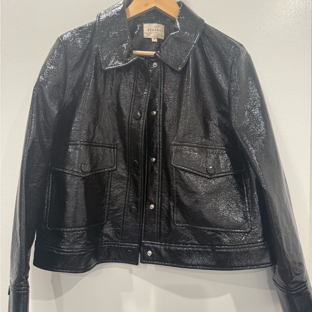 Sezane Vinyl Jacket, Black
